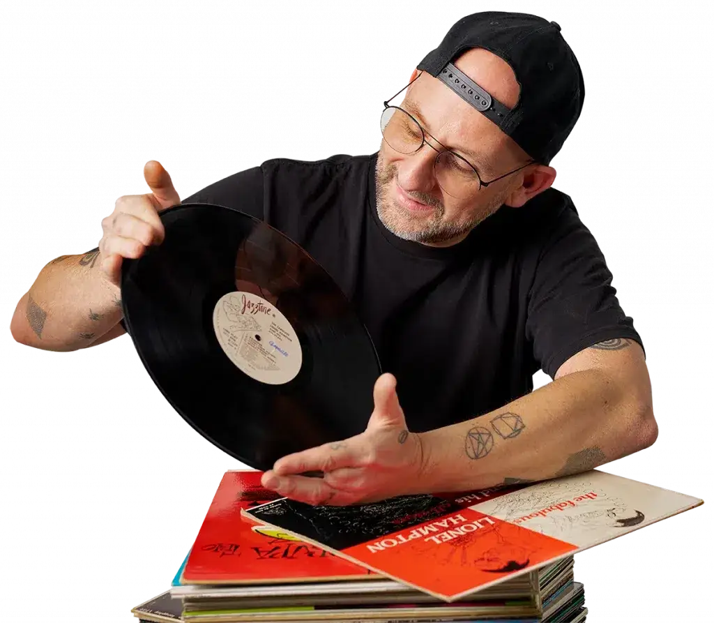 Prüfung von Schallplatten und Covern beim Ankauf